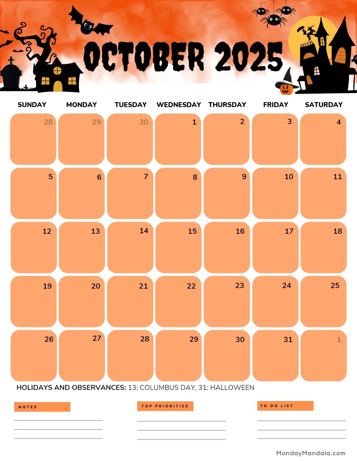 Free Printable October 2025 Calendar