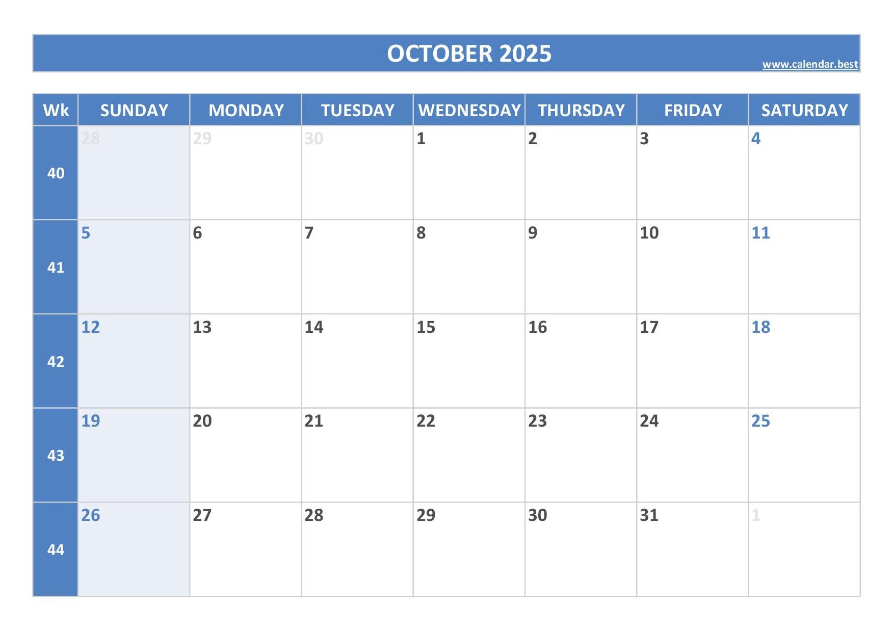 October 2025 Calendar Calendar best