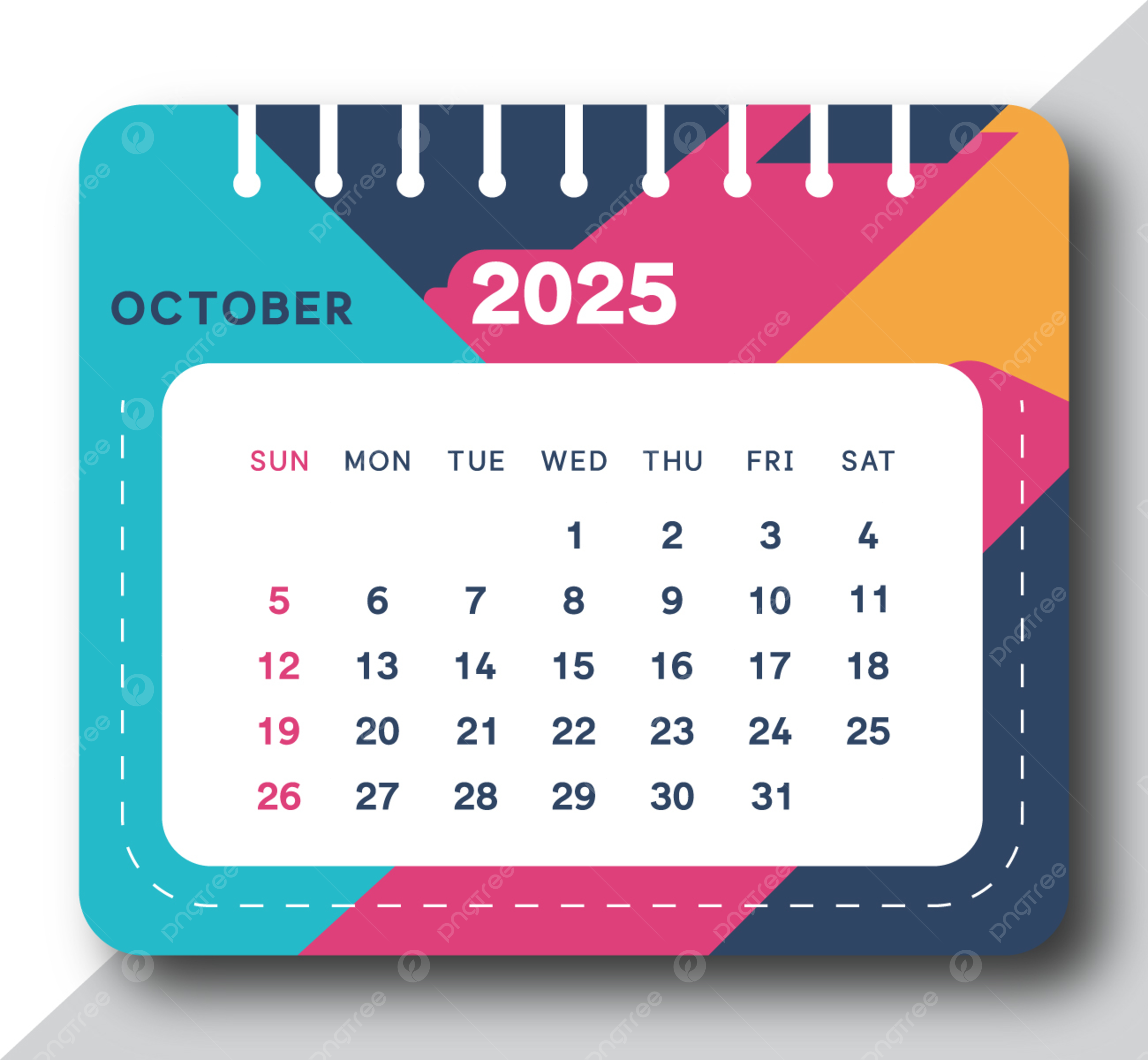 October 2025 Calendar Design Vector Template Download On Pngtree