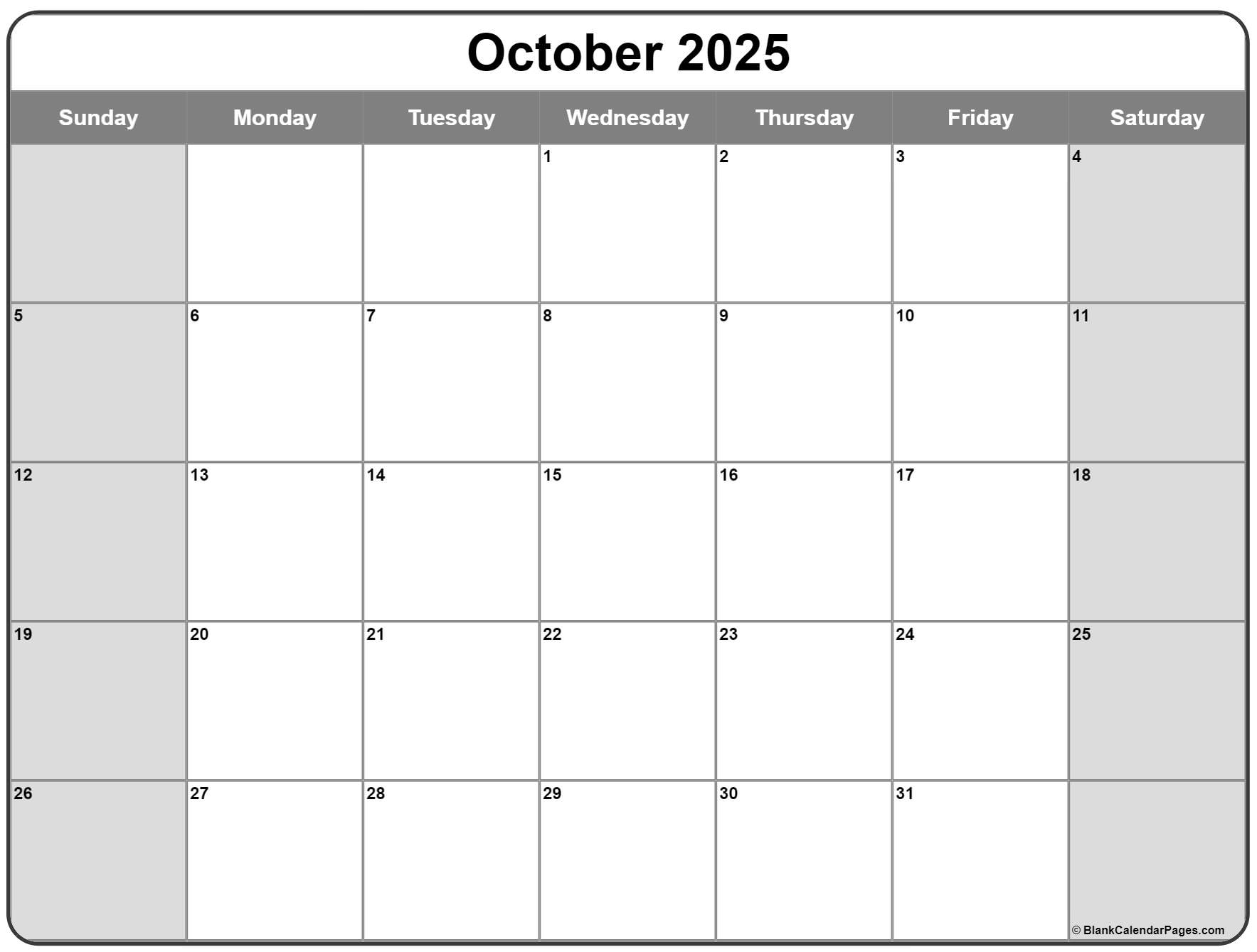 October 2025 Calendar Free Printable Calendars