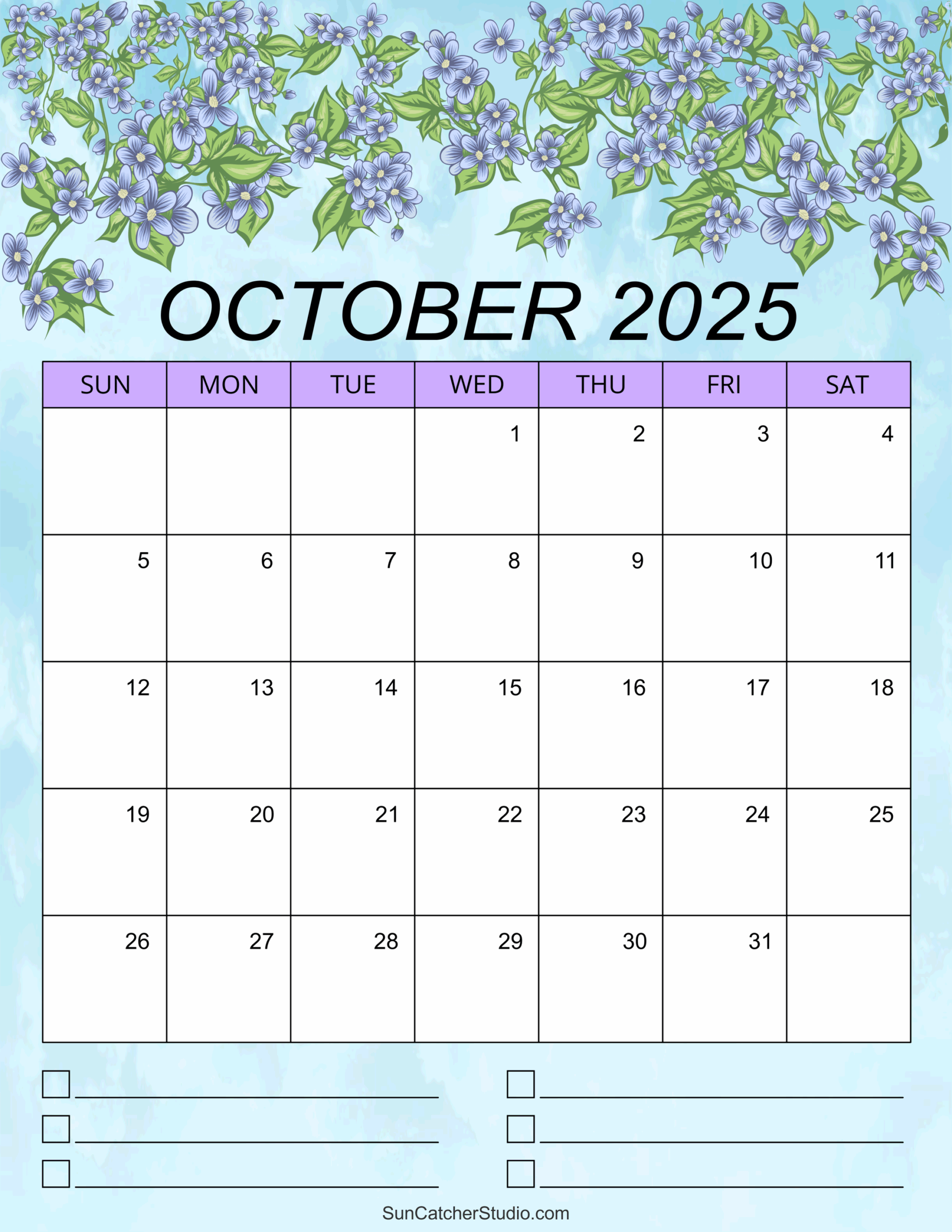 October Printable Calendar 2025