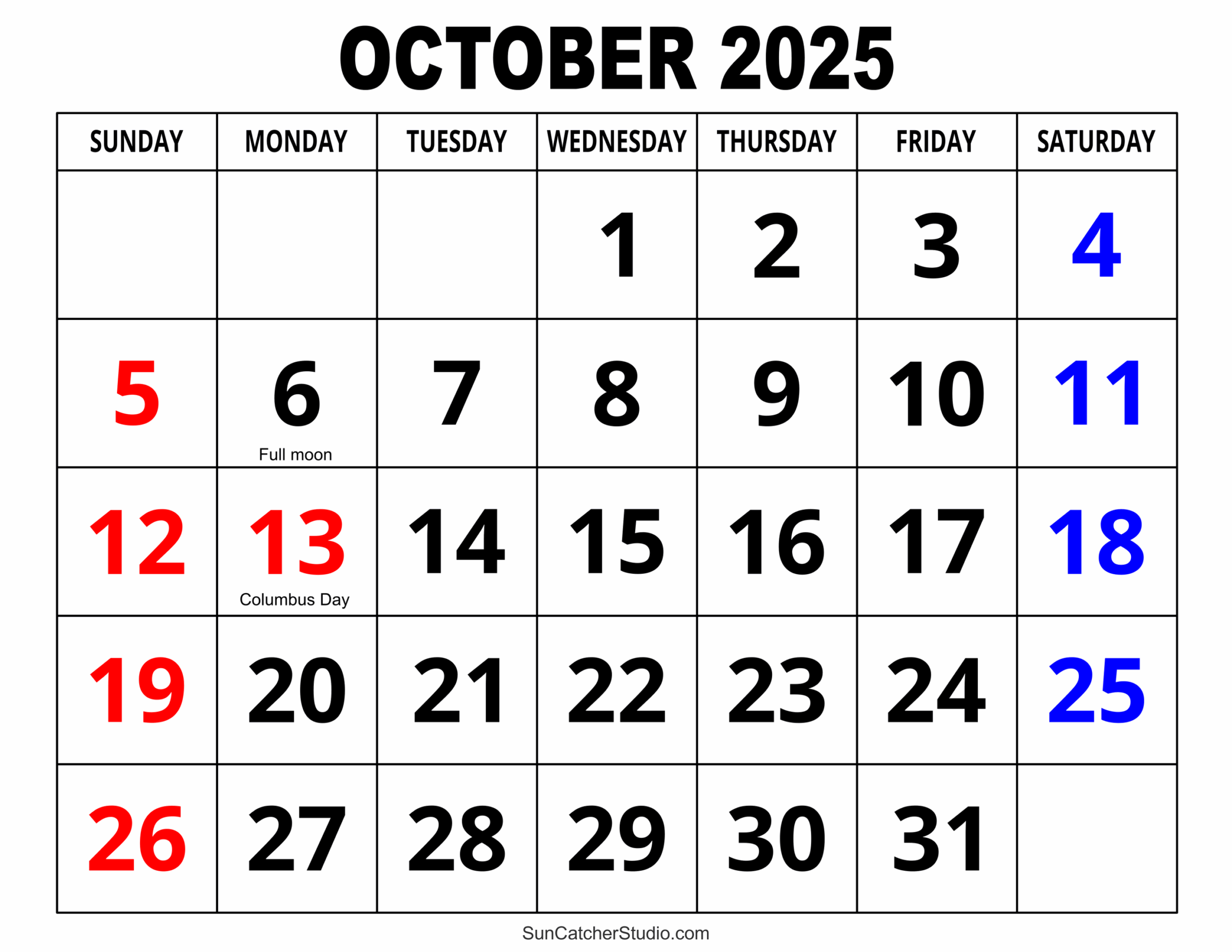 Calendar For Month Of October 2025