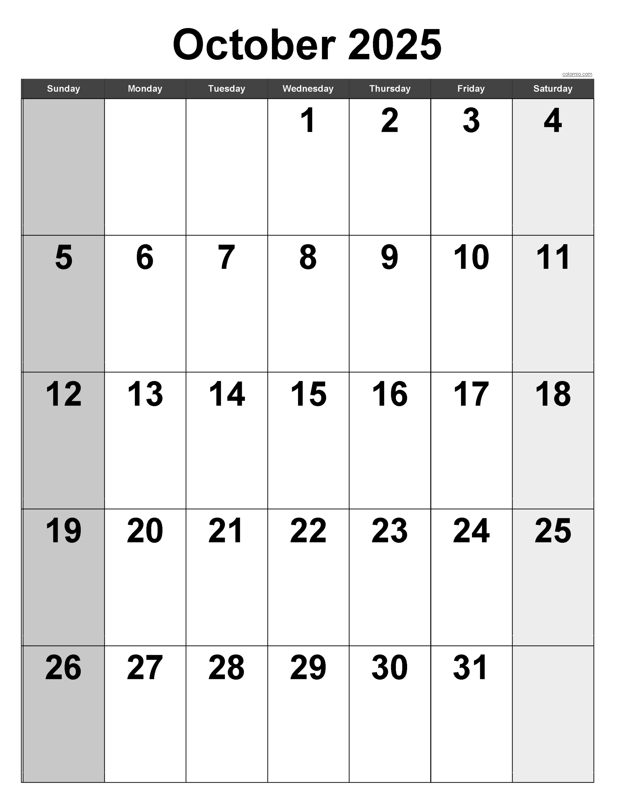 October 2025 Calendar Free Printable PDF XLS And PNG