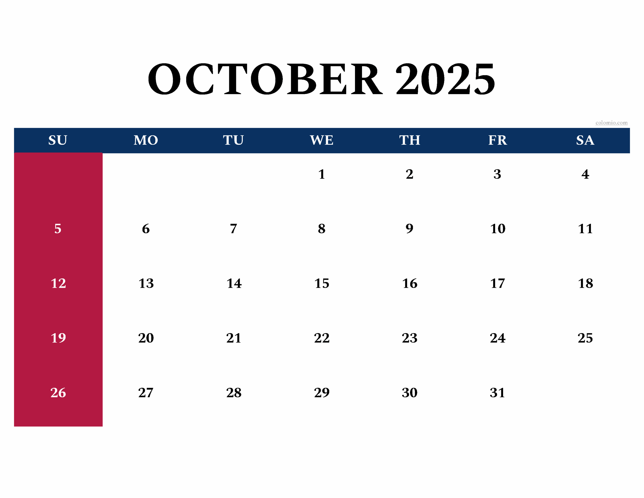 Calendar October November 2025