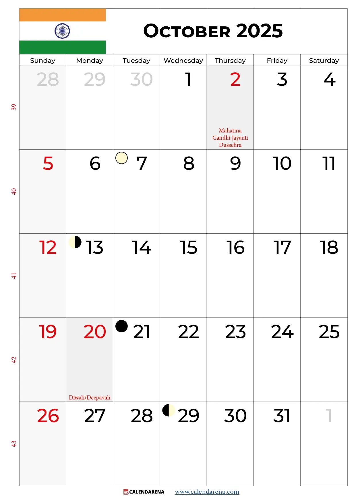 October 2025 Calendar India