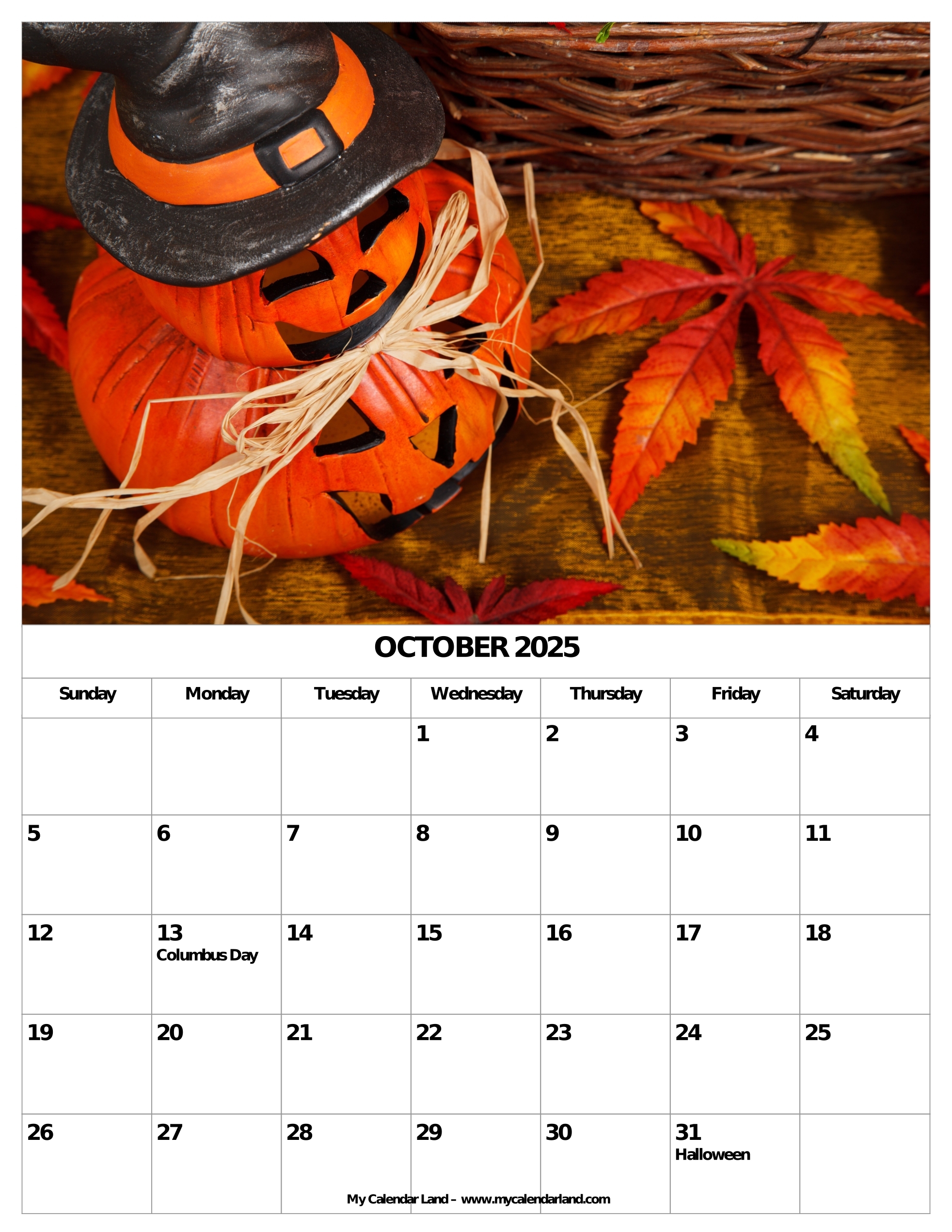 October 2025 Calendar My Calendar Land