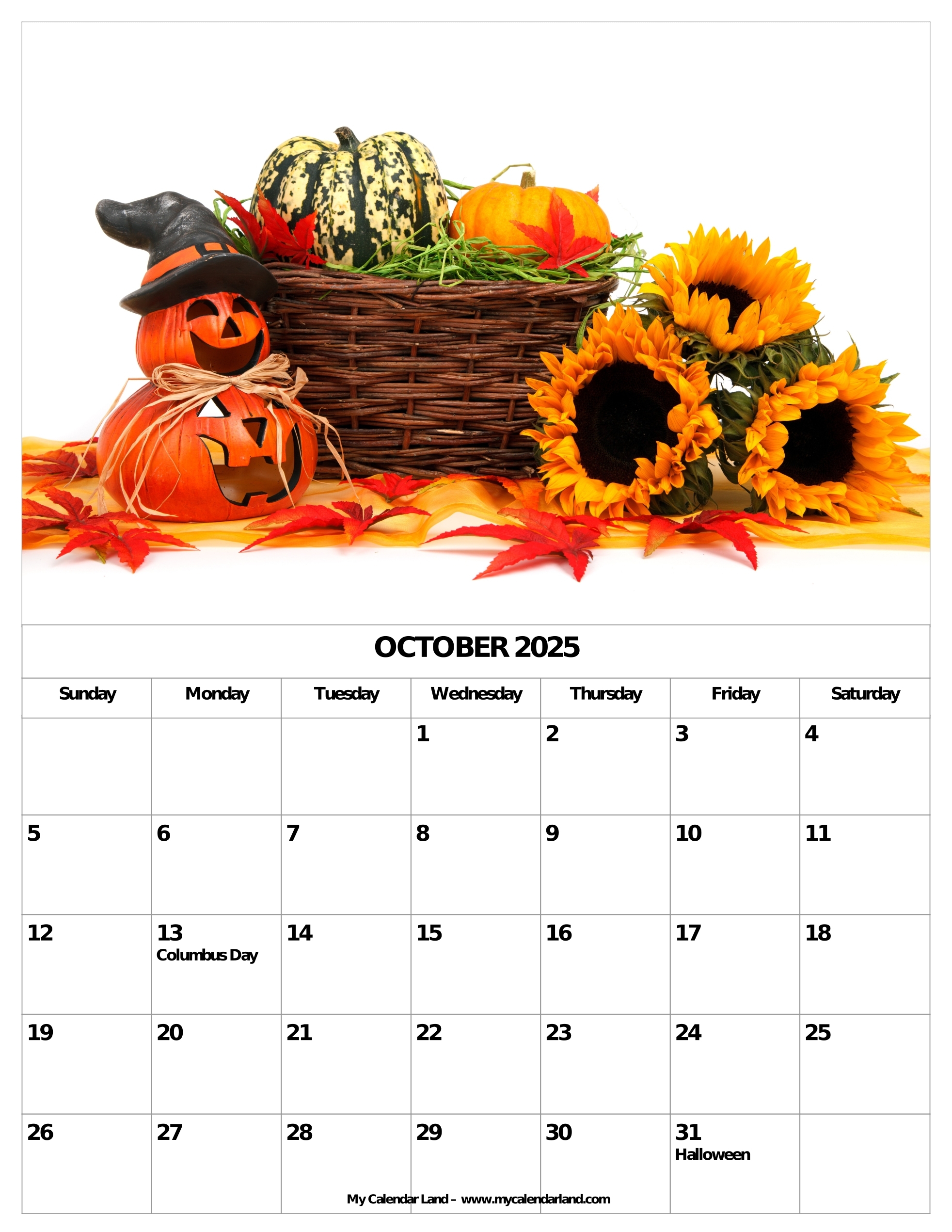 October 2025 Calendar My Calendar Land