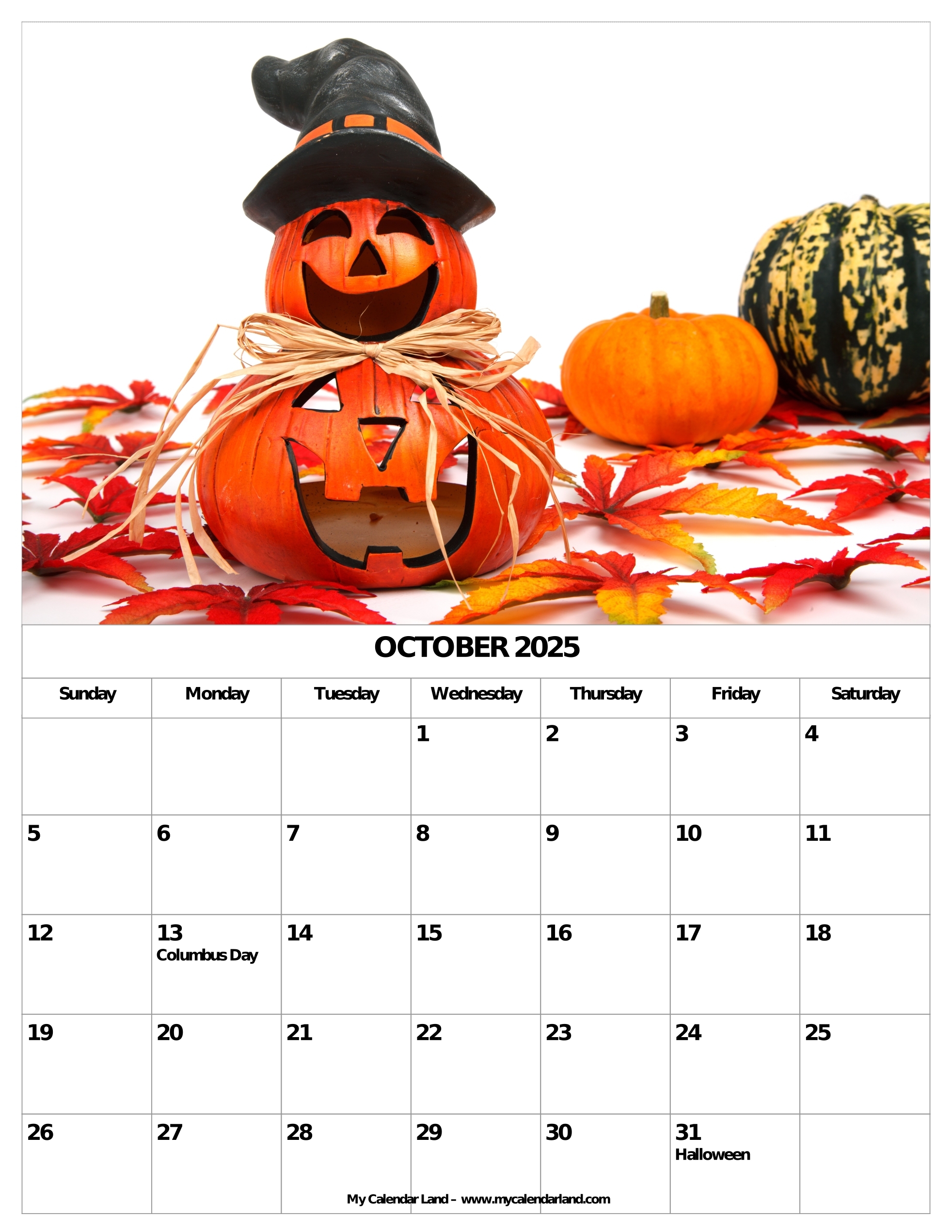 October 2025 Blank Calendar