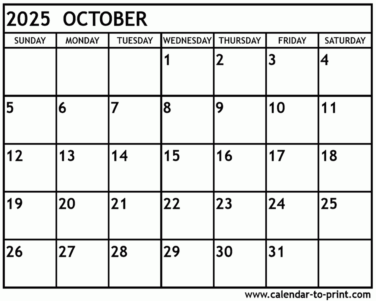 Printable 2025 October Calendar
