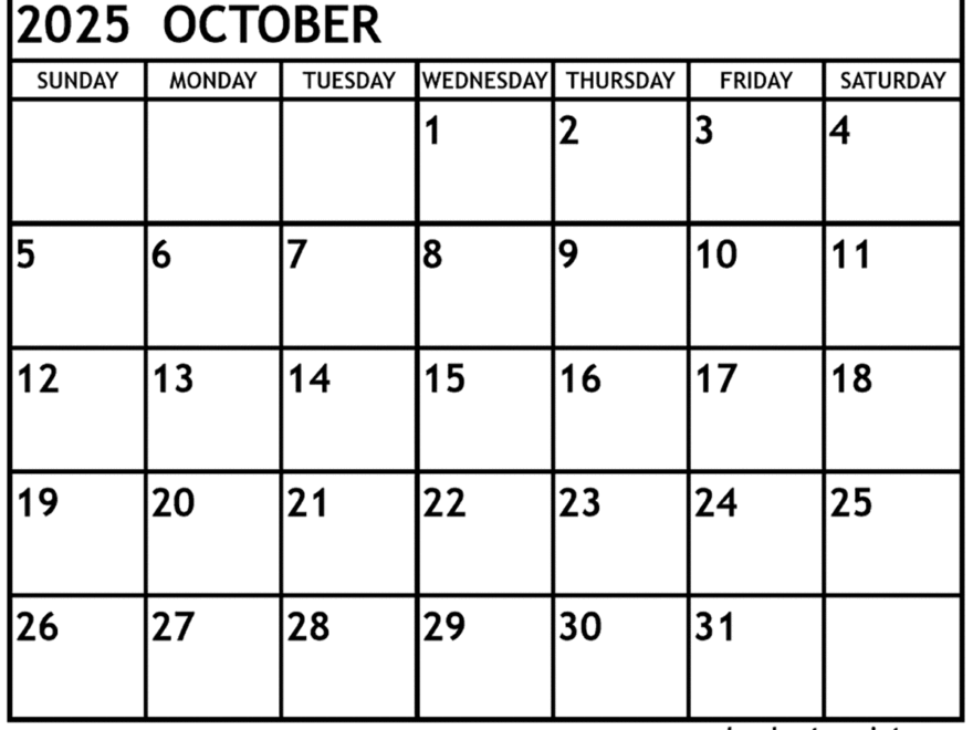 October 2025 Calendar Printable