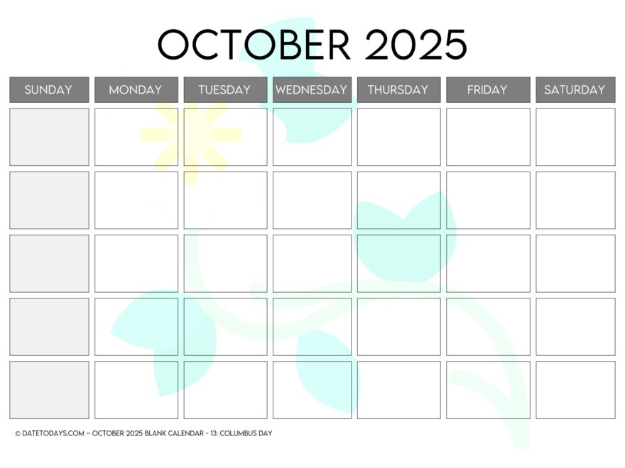 October 2025 Calendar Printable PDF Monday Start With Notes