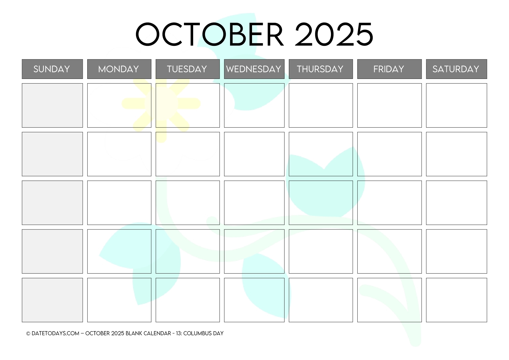 October 2025 Calendar Printable PDF Monday Start With Notes