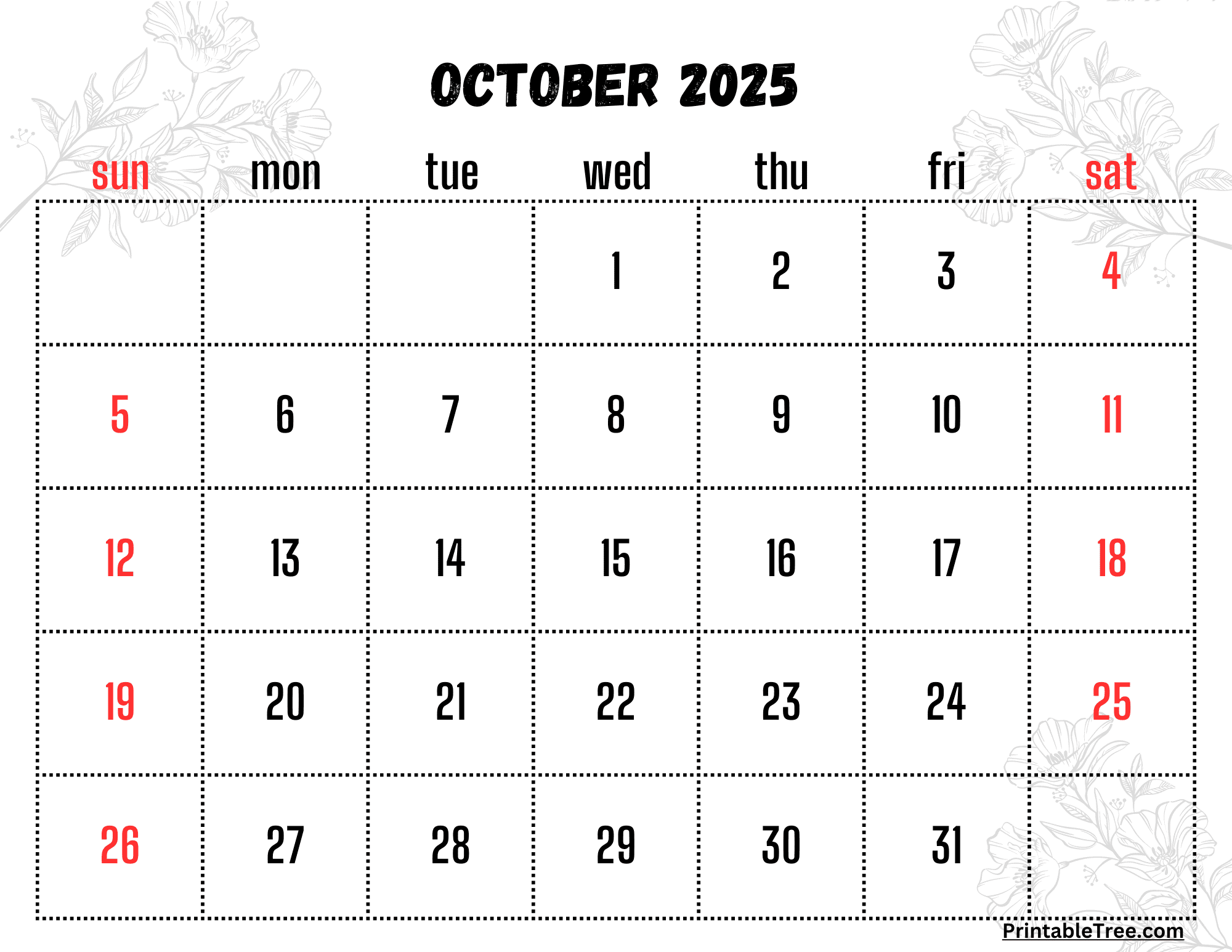 October 2025 Calendar With Holidays