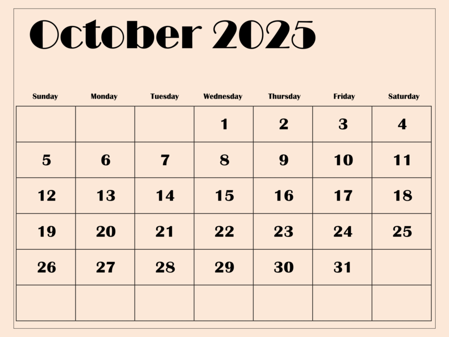 October 2025 Calendar Printable PDF Template With Holidays