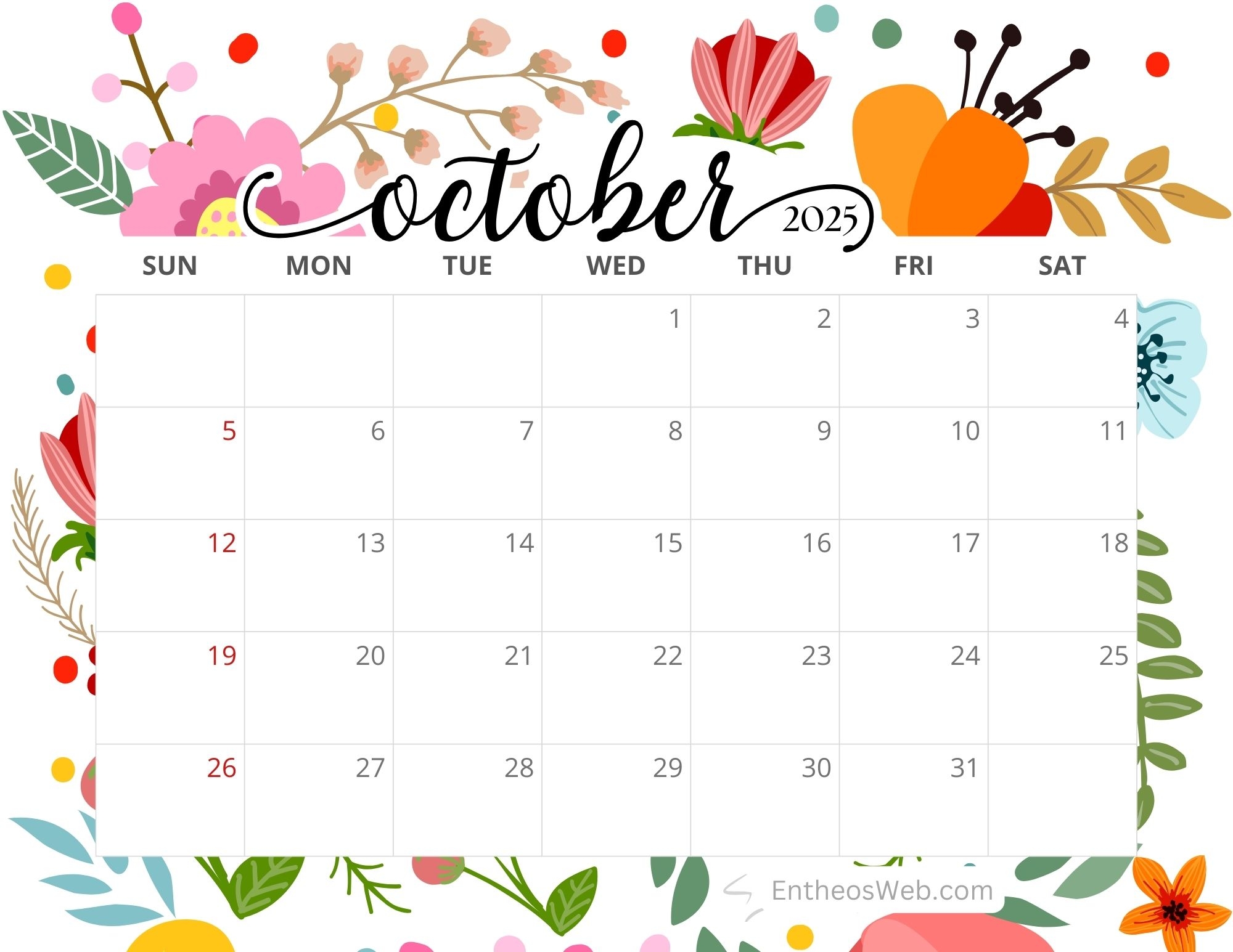 October 2025 Calendar Printables EntheosWeb
