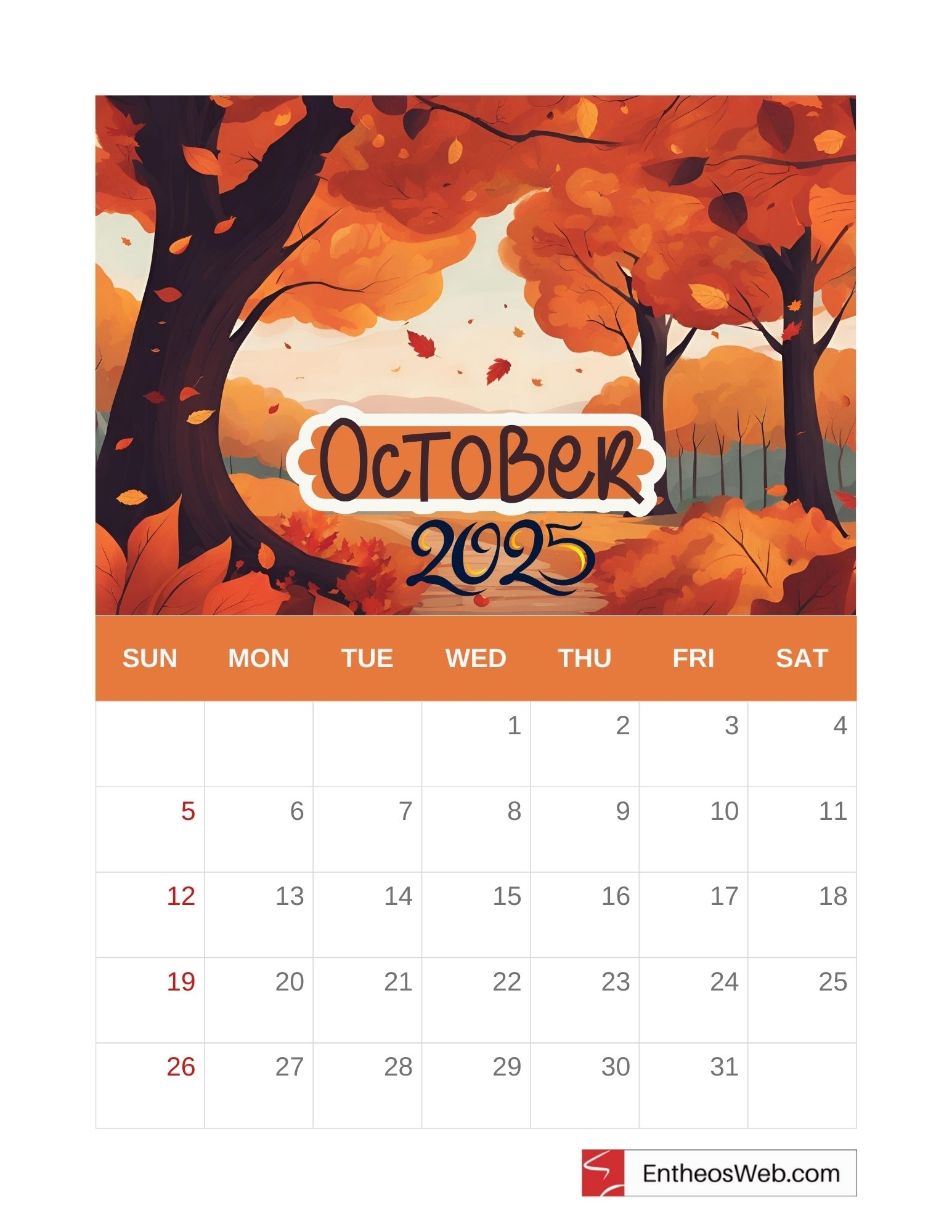 October 2025 Calendar Printables EntheosWeb