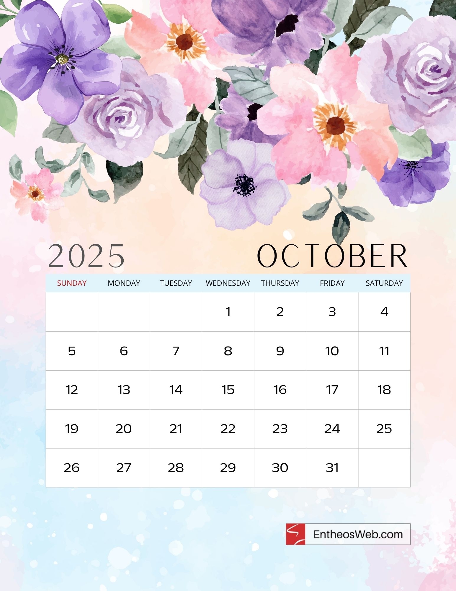 October 2025 Calendar Printables EntheosWeb