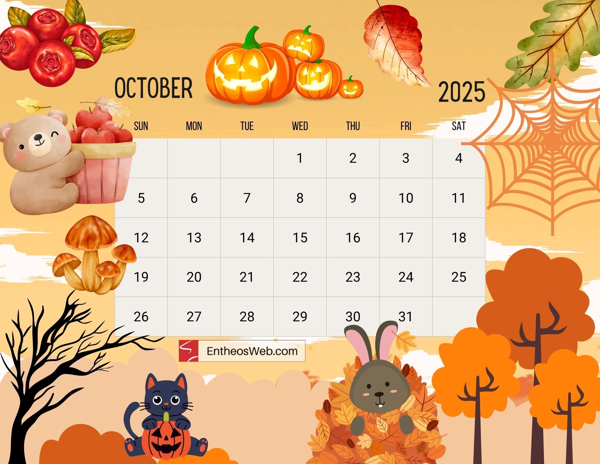 October 2025 Calendar Printables EntheosWeb