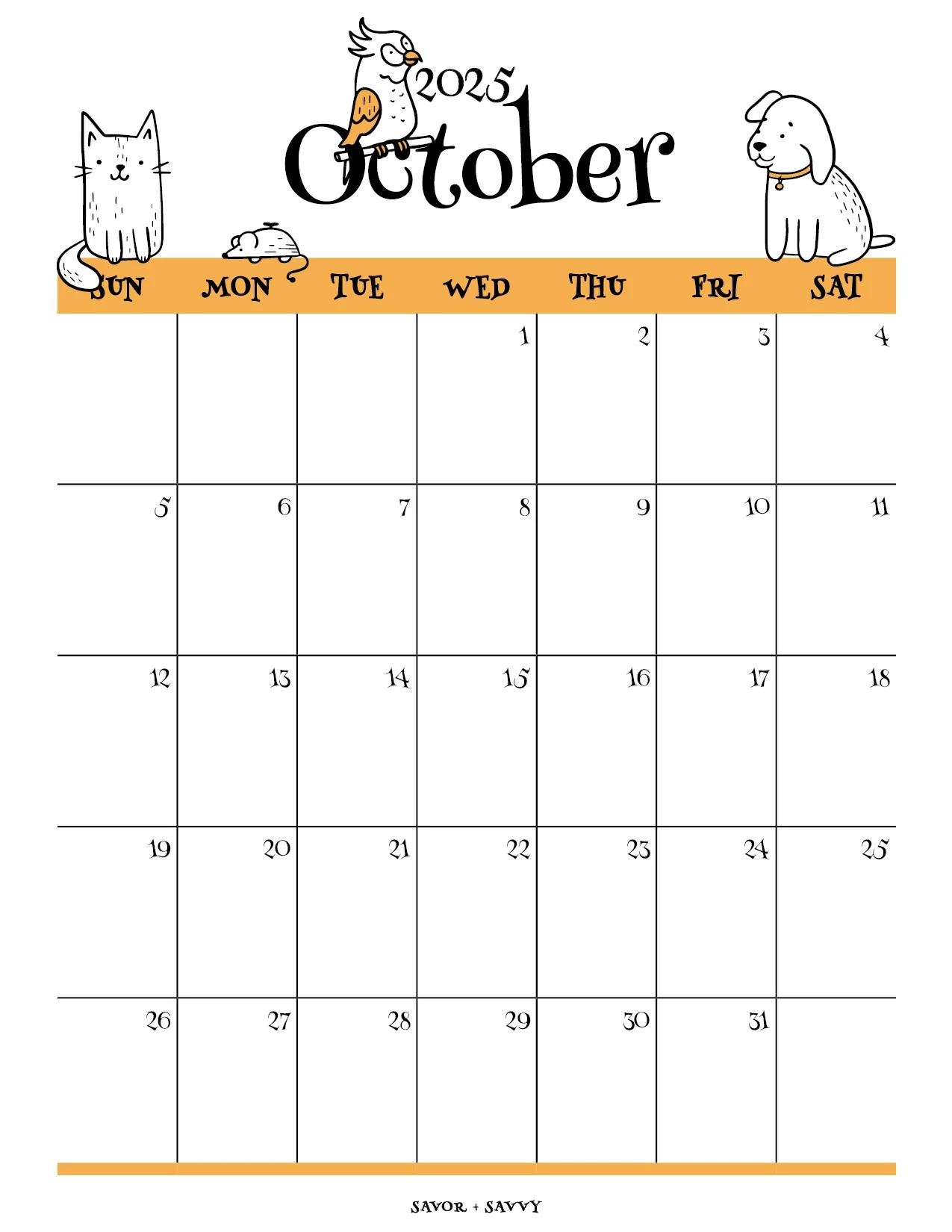 Free Printable Calendar For October 2025