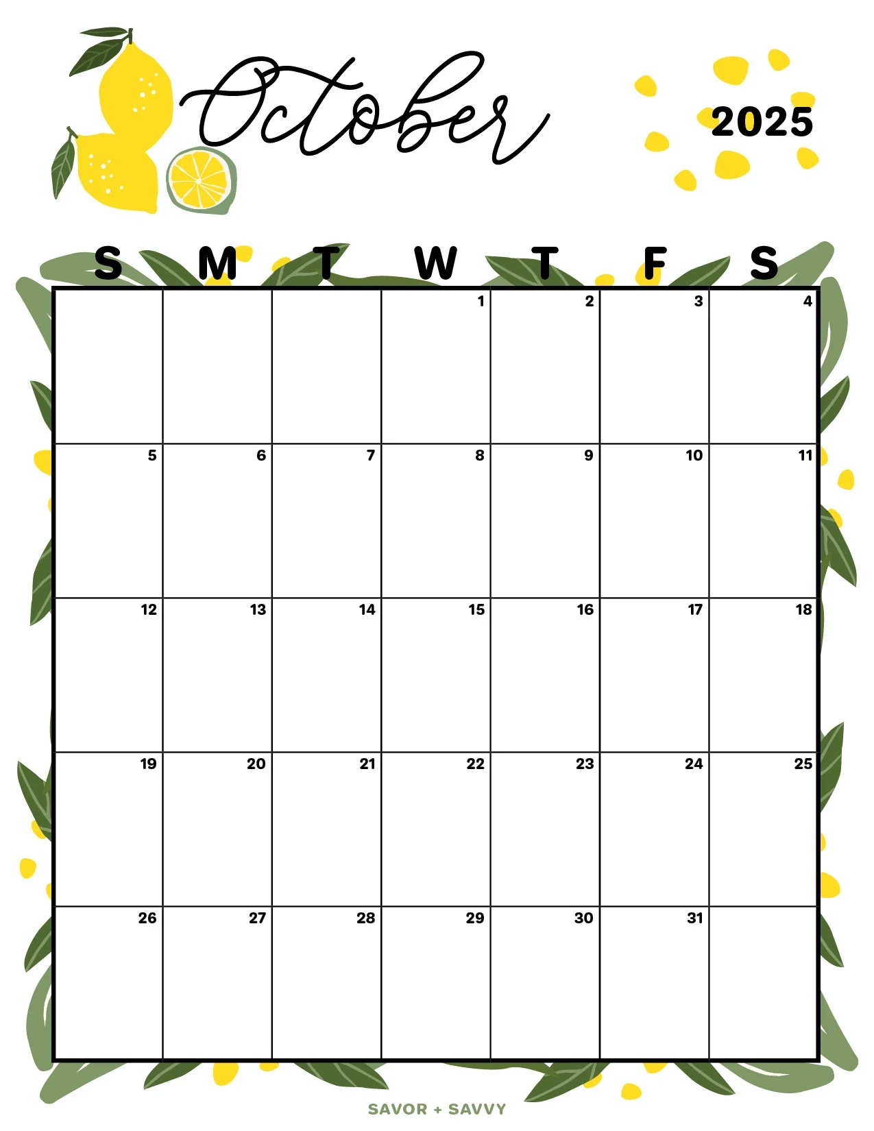 Cute Printable Calendar October 2025