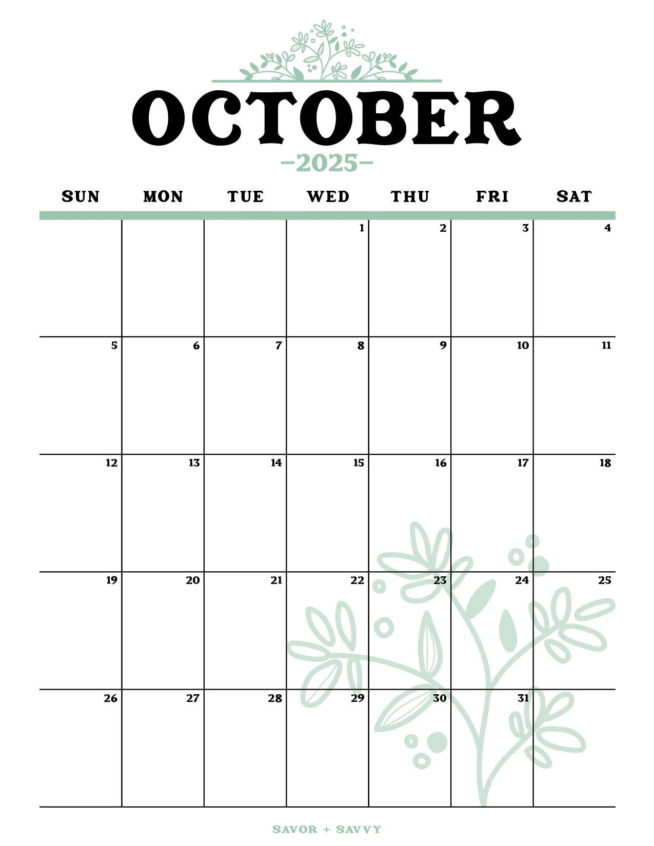 October 2025 Calendar Templates 14 Free Printables Savor Savvy