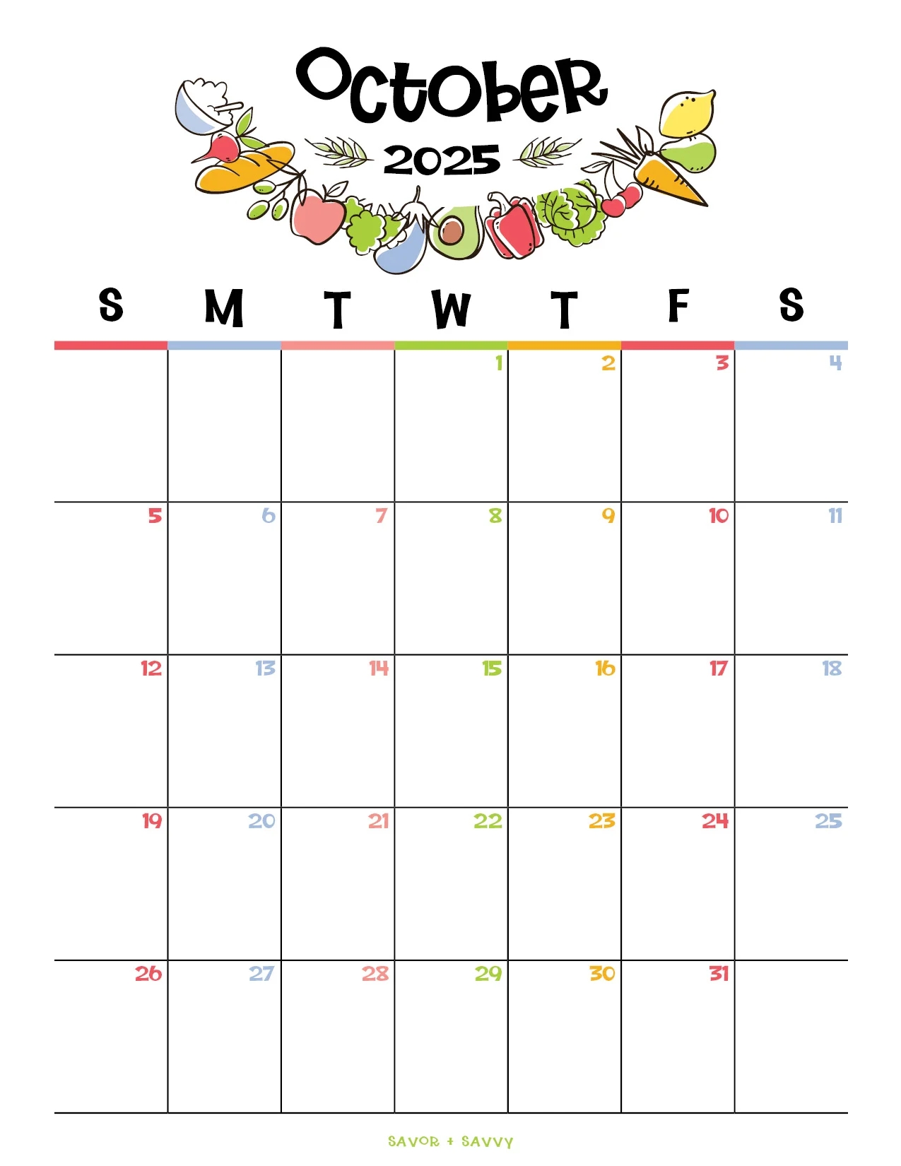 October 2025 Calendar Templates 14 Free Printables Savor Savvy