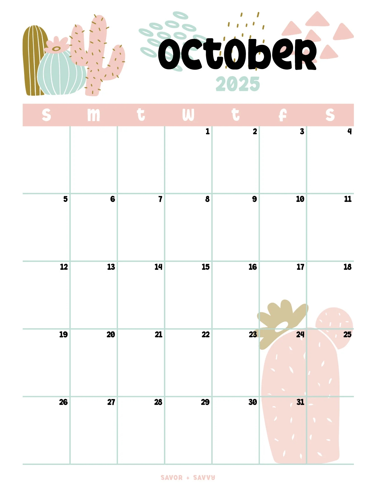 Printable Blank Calendar October 2025