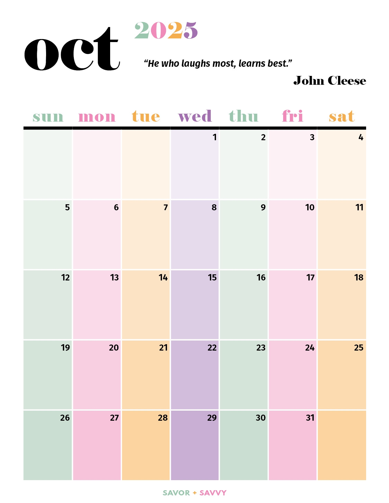October 2025 Calendar Templates 14 Free Printables Savor Savvy