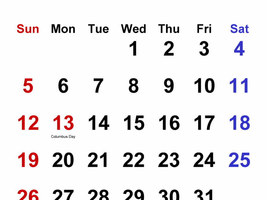 October 2025 Calendar Templates For PDF Excel And Word
