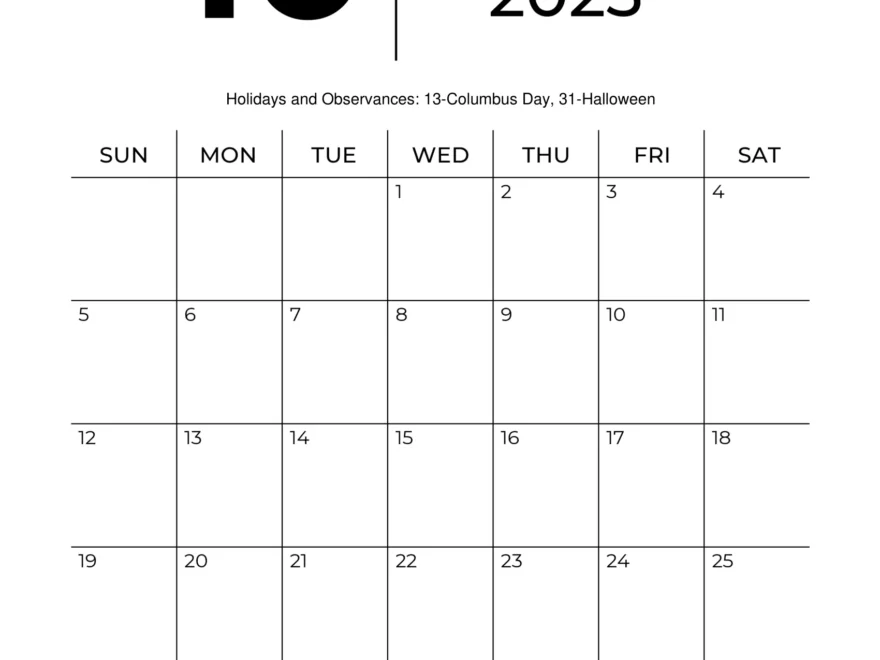 October 2025 Calendars Free Printable Fillable