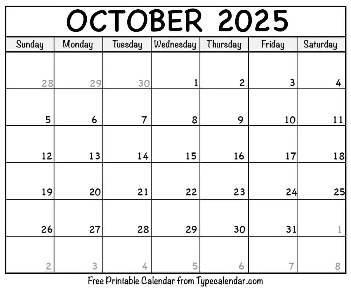 October 2025 Calendars Free Printable Templates