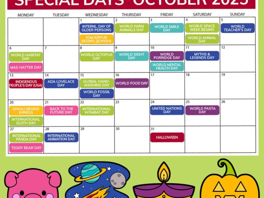 October 2025 Classroom Holidays Events Printable Calendar