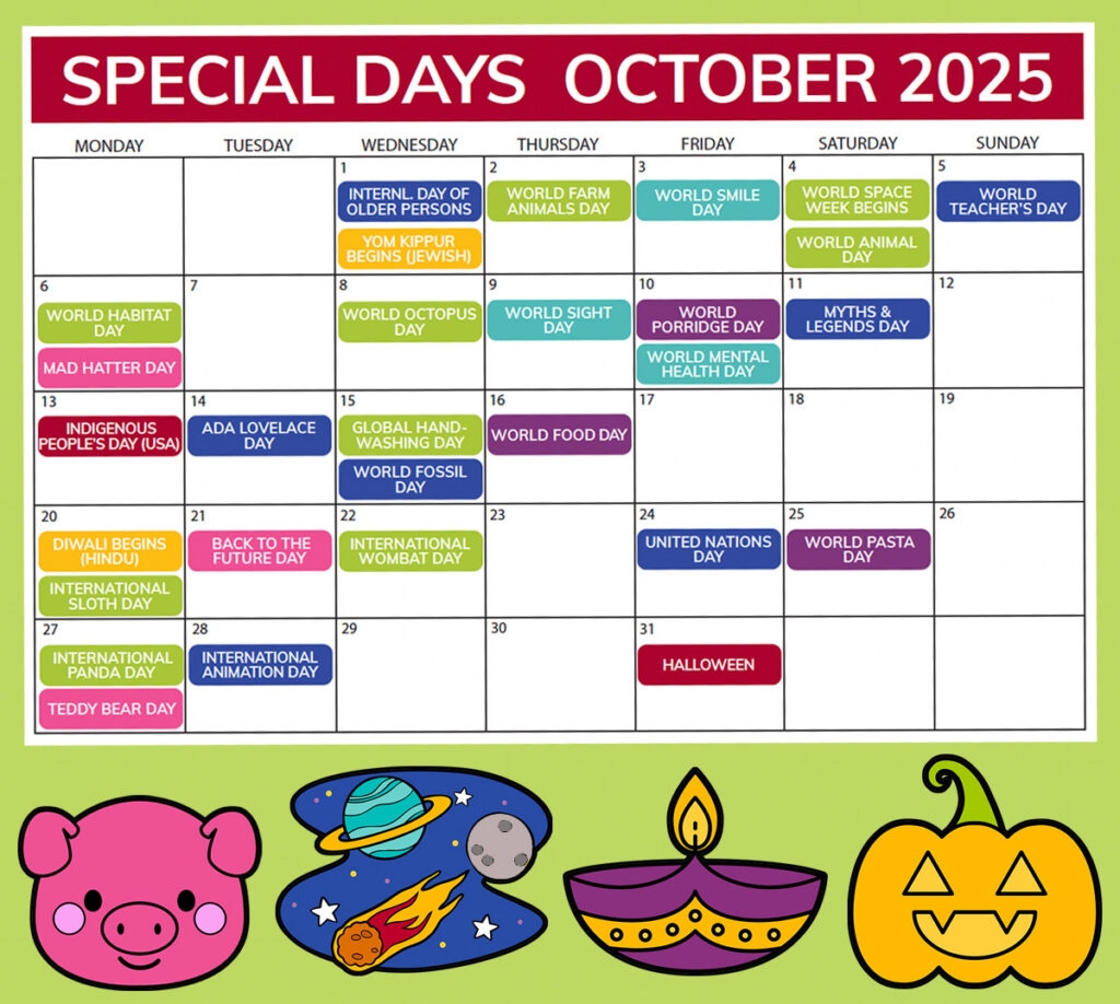 October 2025 Classroom Holidays Events Printable Calendar 