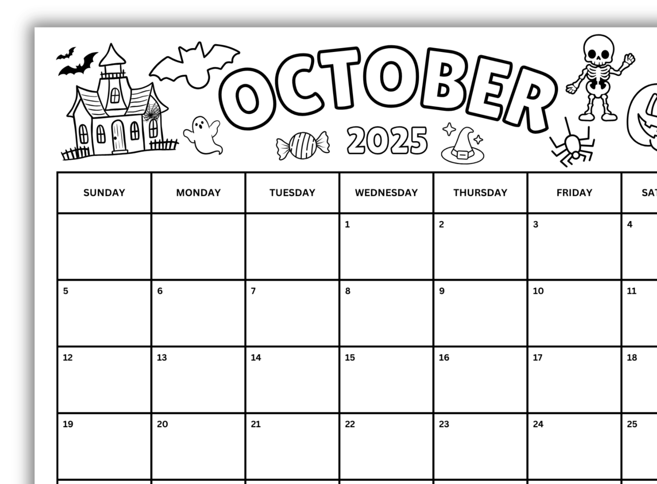 October 2025 Weekly Calendar Printable