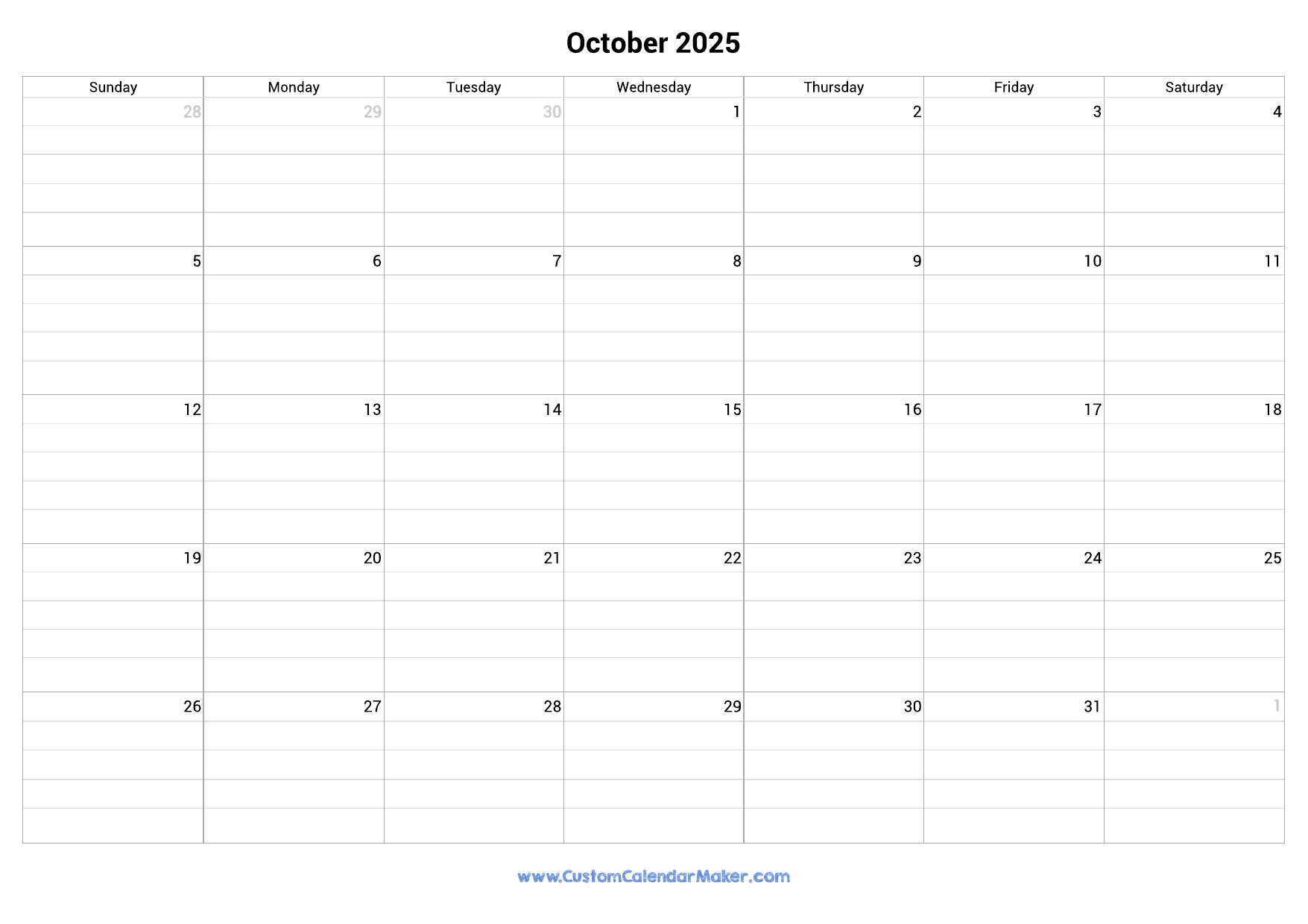 Printable Calendar October 2025