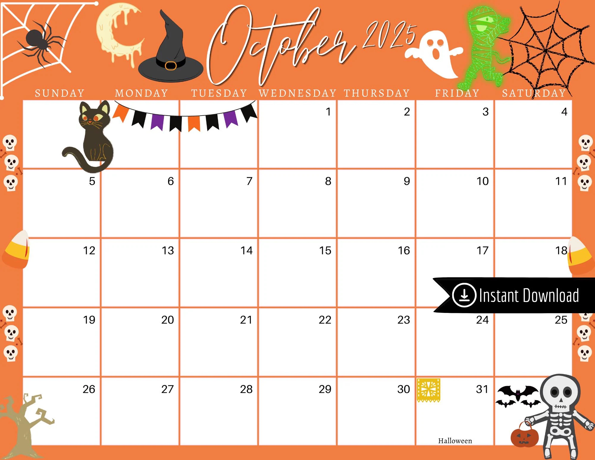 Cute October 2025 Calendar Printable
