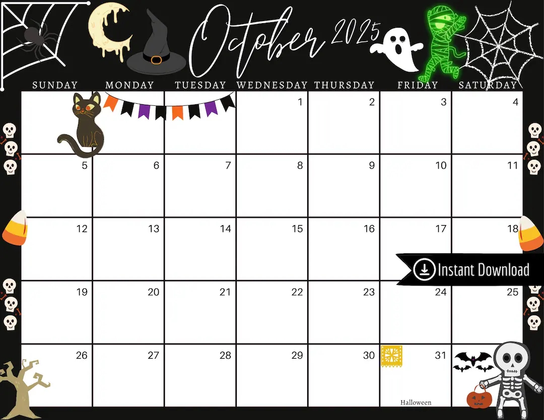 Black October 2025 Calendar