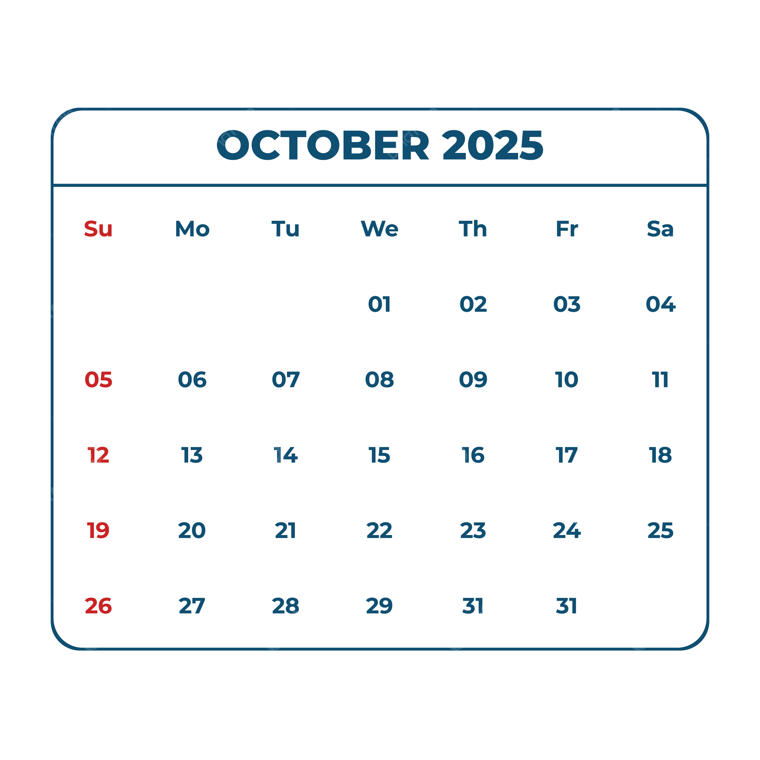 Blank October 2025 Calendar Template