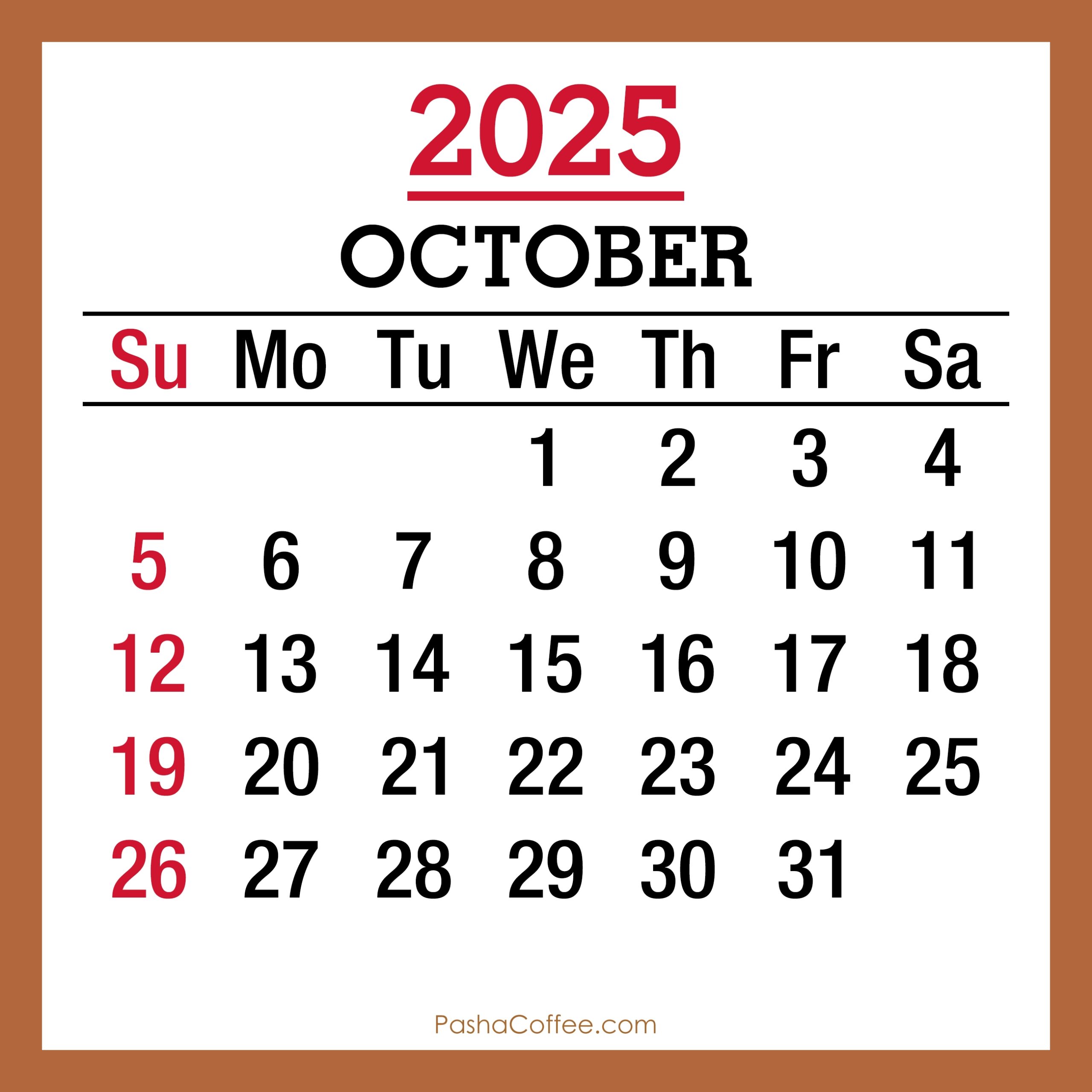 October Through December 2025 Calendar