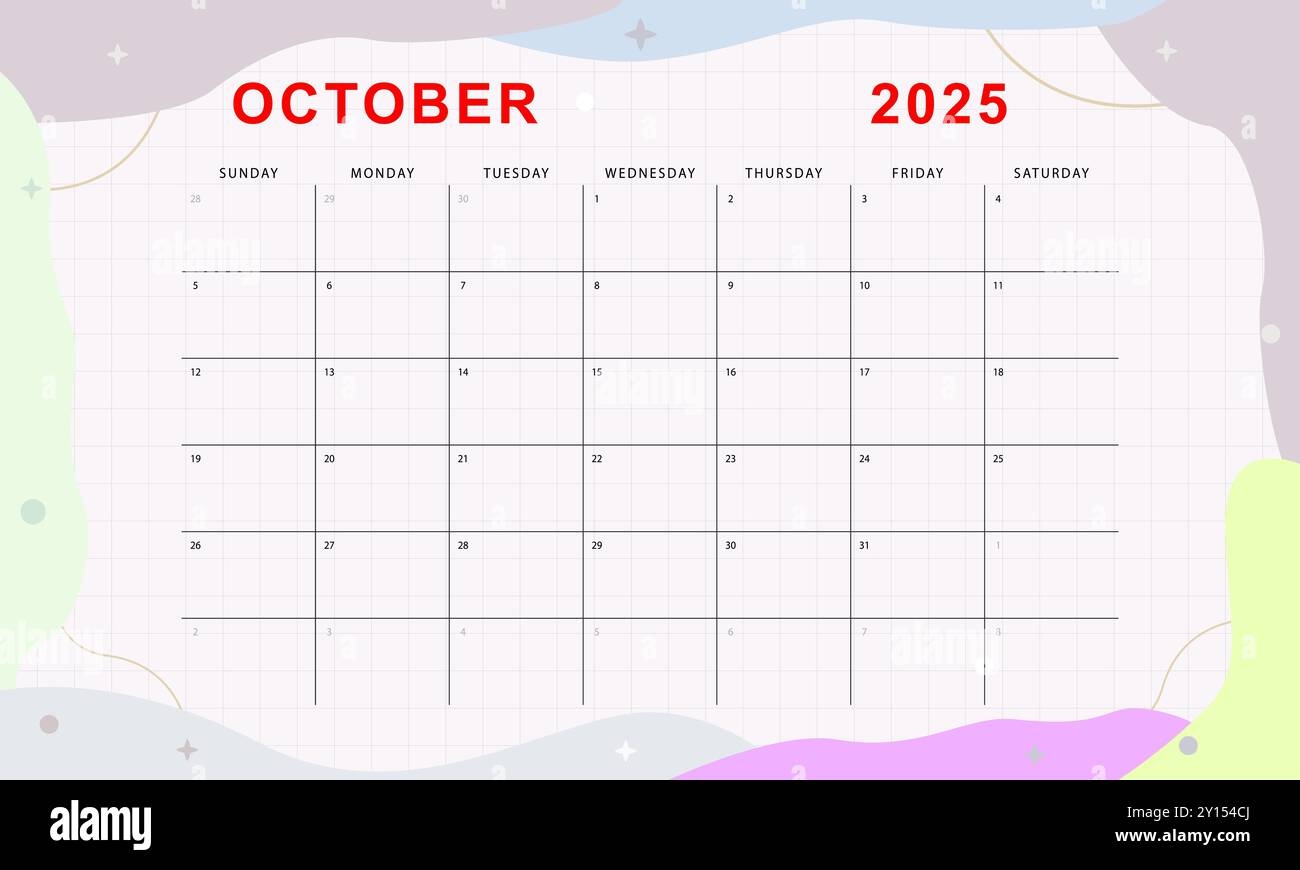 October 2025 Monthly Planner Cute Calendar Template Sunday Start Vector Design Stock Vector Image Art Alamy