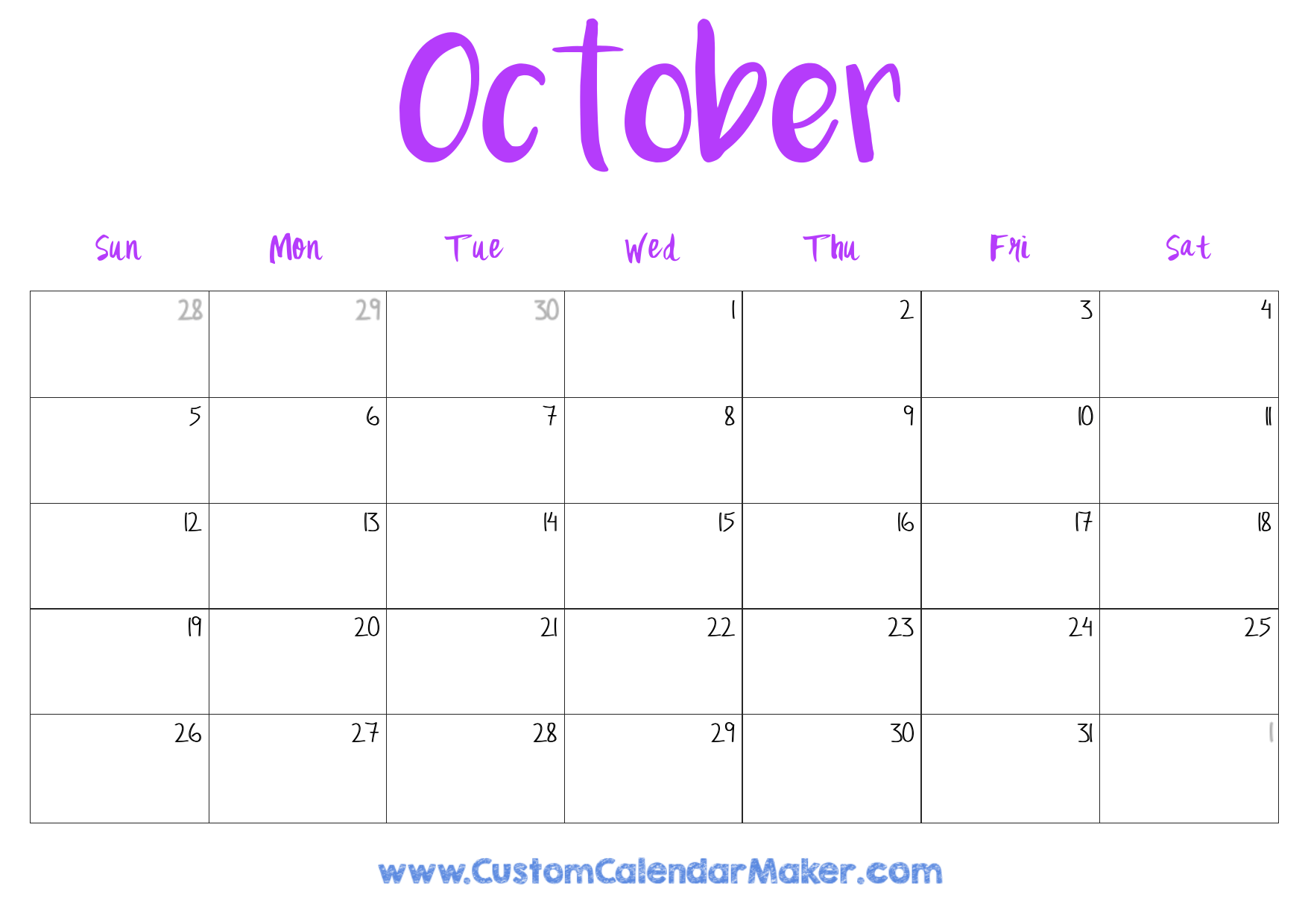 Printable Calendar Of October 2025