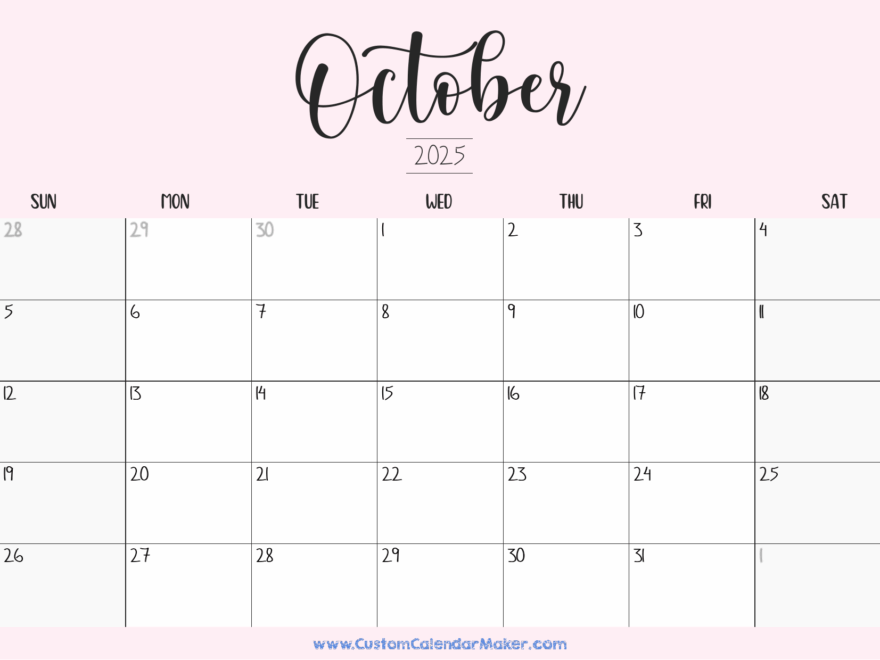 October 2025 Printable Calendar 23 Free Templates PDF Custom Calendar Maker