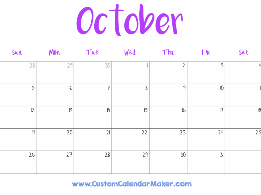 October 2025 Printable Calendar 23 Free Templates PDF Custom Calendar Maker