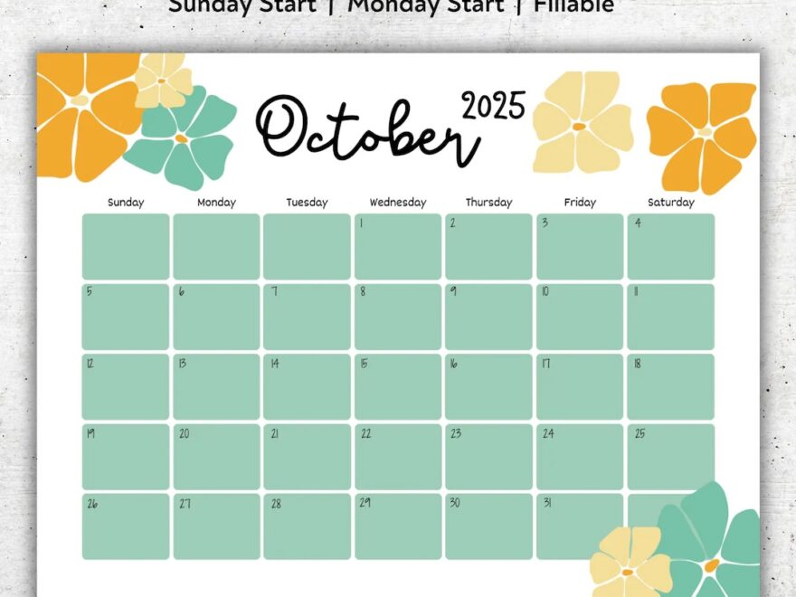October 2025 Printable Calendar Boho Colors Minimalist Monthly Planner Aesthetic Floral Design Digital Download Fillable PDF Etsy