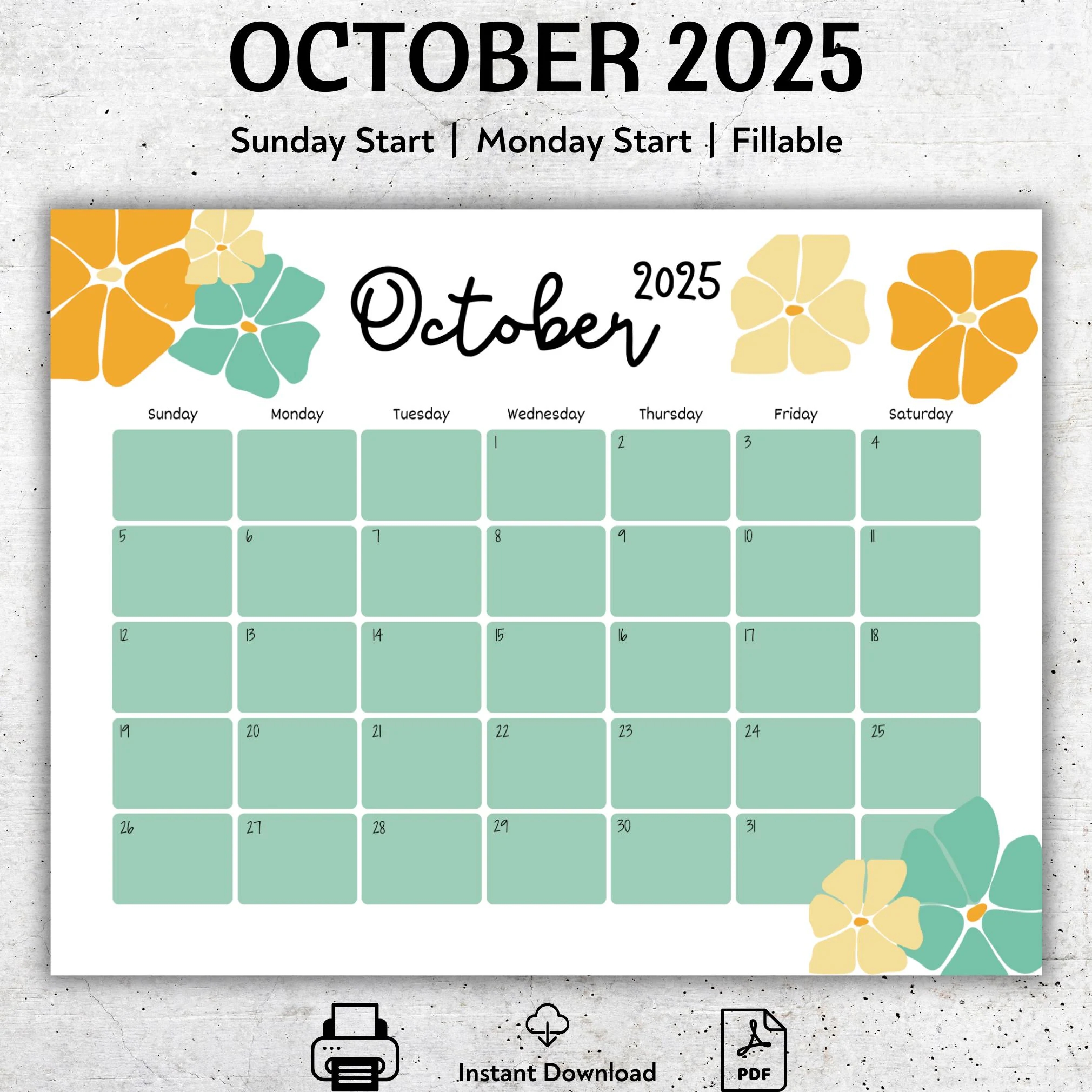 Printable Monthly Calendar October 2025