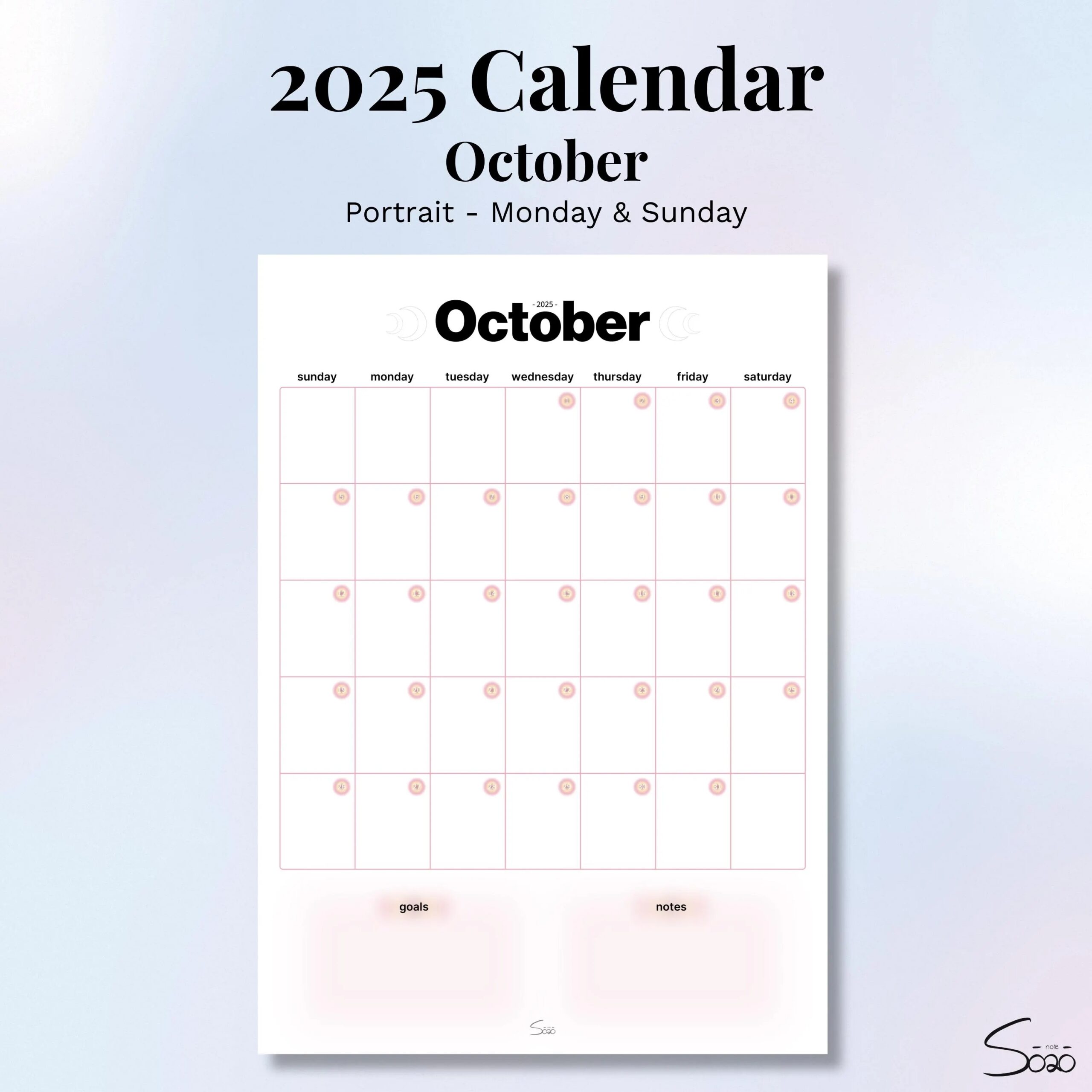 October 2025 Printable Calendar Portrait Layout Monthly Planner Monday Start Sunday Start Minimalist Calendar Home Office School Etsy