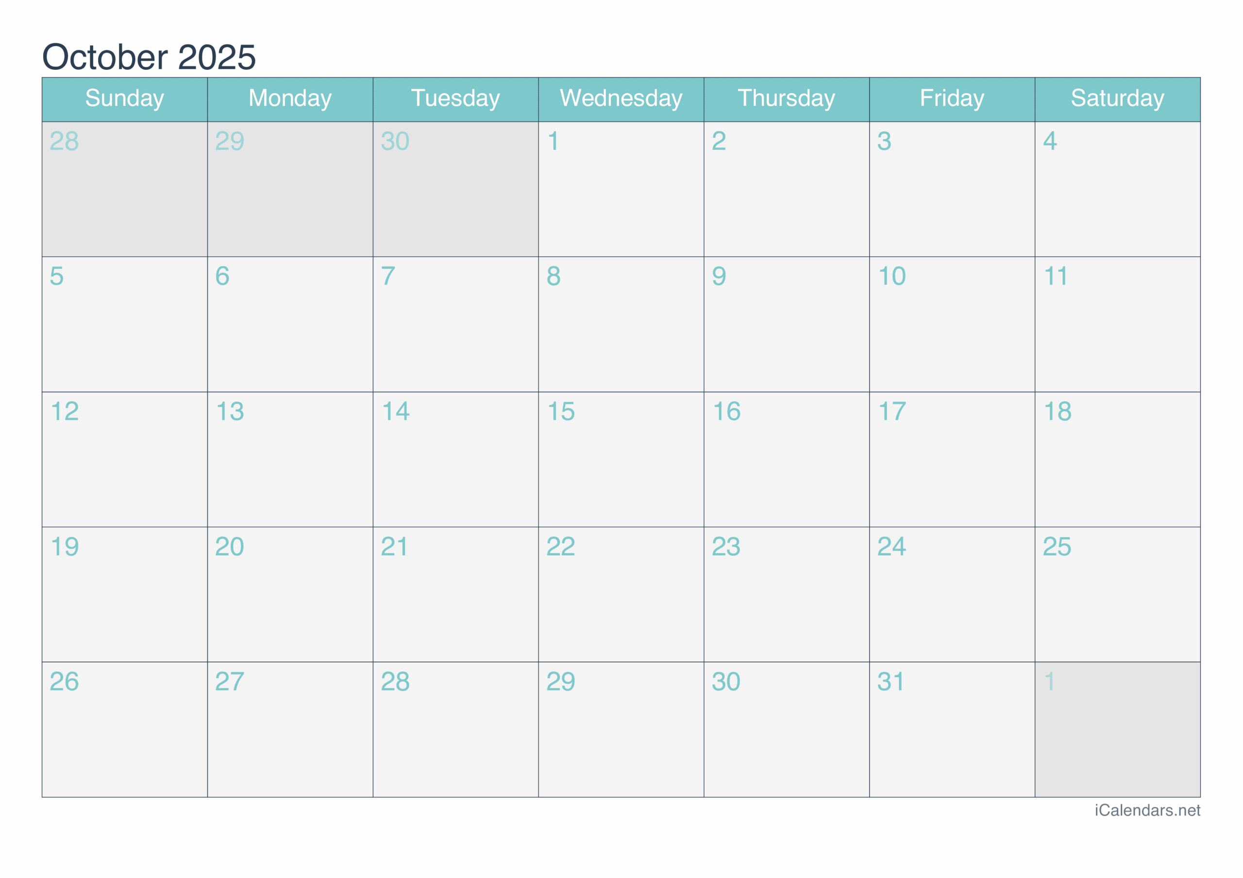 October 2025 Printable Calendar