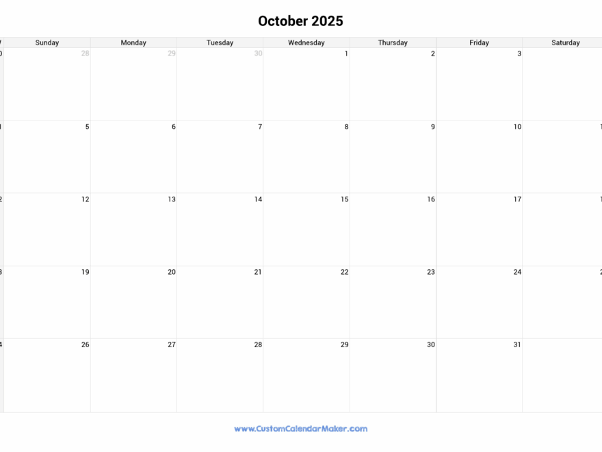 October 2025 Printable Calendar With Week Numbers Custom Calendar Maker