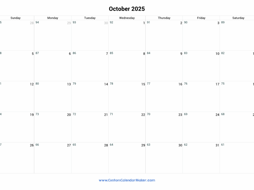 October 2025 Remaining Days Calendar Custom Calendar Maker