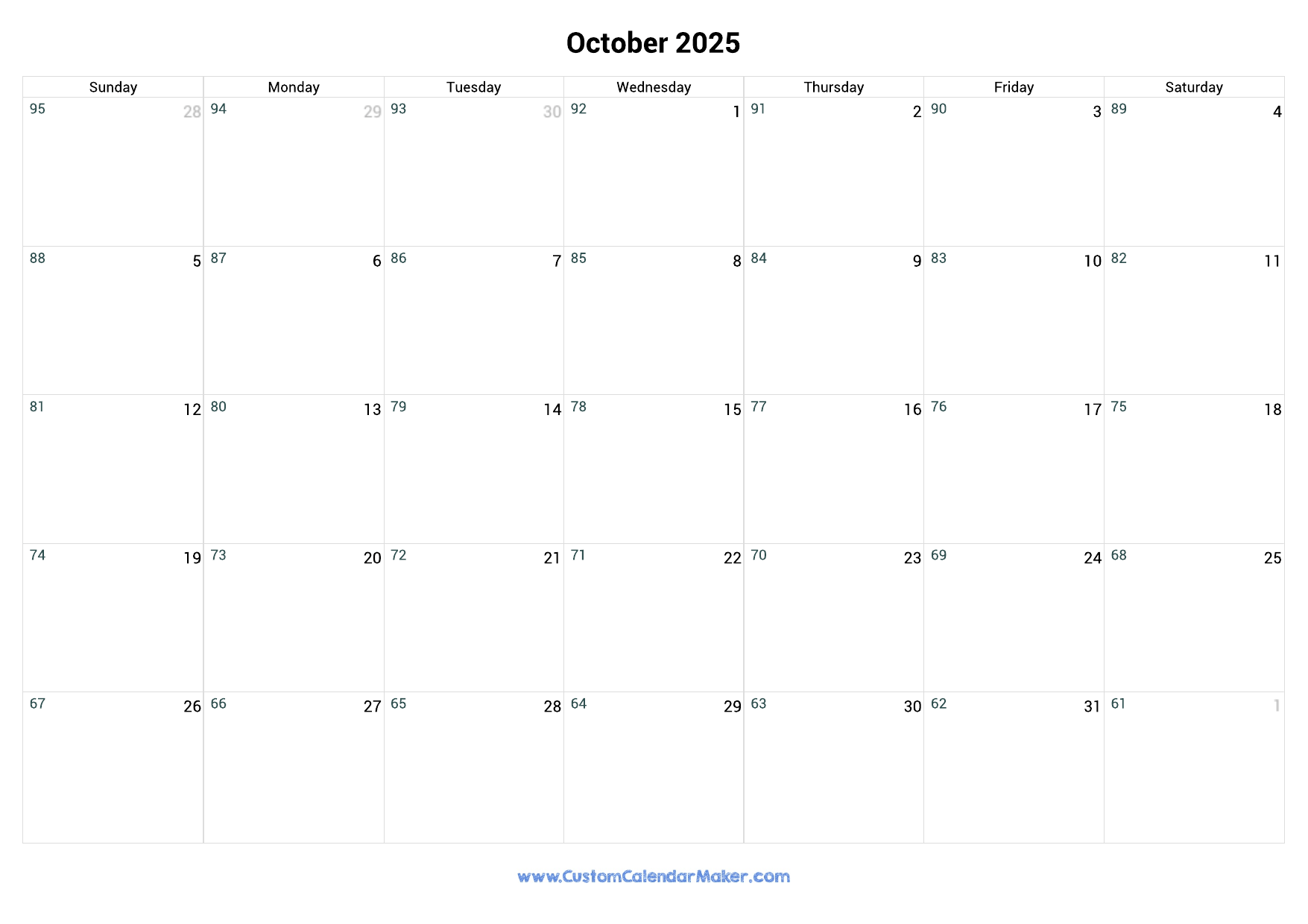 Free October Calendar 2025